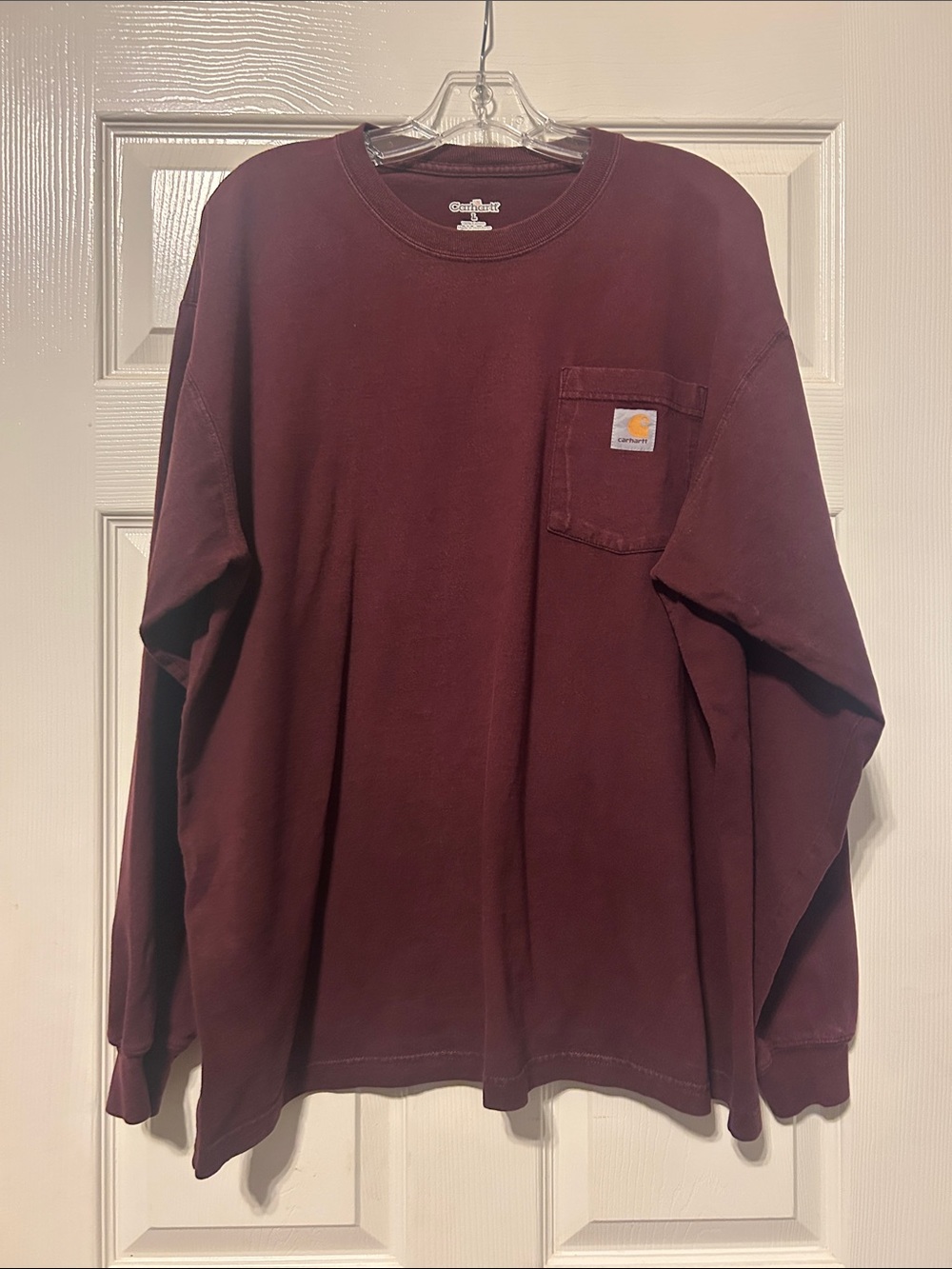 Carhartt Men's Long Sleeve Pocket Tee in Maroon/Burgundy